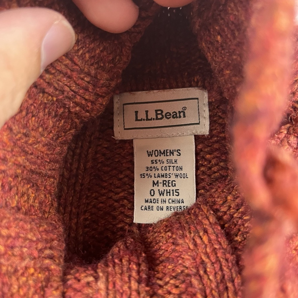 L.L. Bean vintage Chunky Ribbed Silk/Cotton/lambswool Turtleneck Sweater Size M - Picture 3 of 7